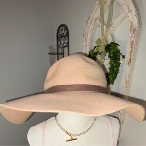 Elegant Tan Floppy Hat with Brown Band 100% Wool